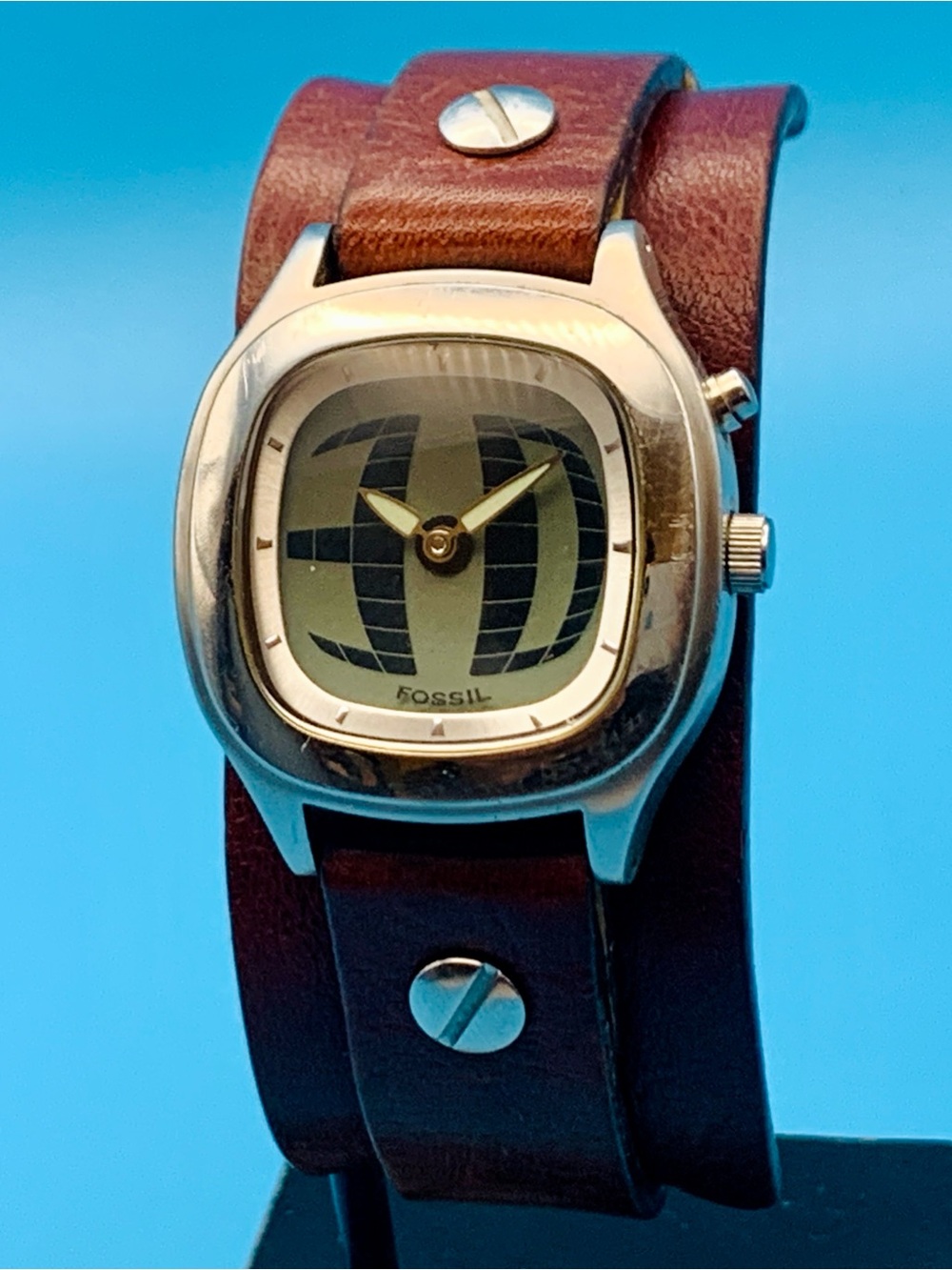 FOSSIL BIG TIC JR-8123 Women’s Vintage Ana-Dig Watch Bund Band Works New Batt